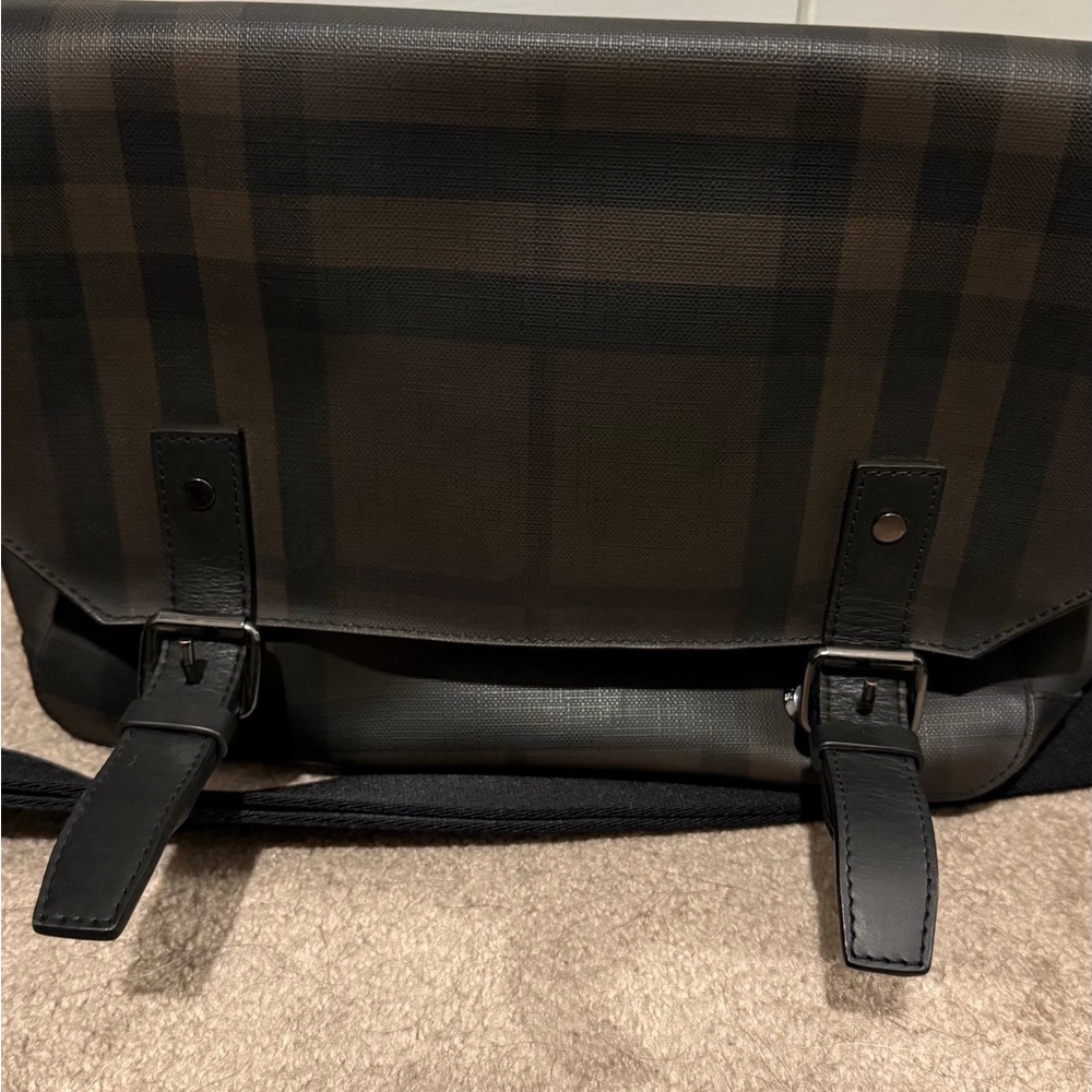 Burberry Black and Brown Plaid Messenger Bag